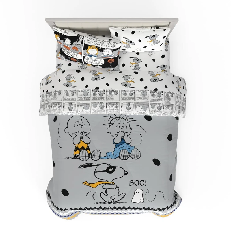 Franco Peanuts Halloween Full Bed Set – Super Soft & Cozy 5 Piece Reversible Comforter and Sheet Set Featuring Snoopy & Charlie Brown, (Officially Licensed Product)