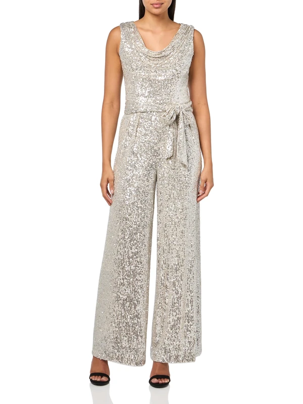 Vince Camuto womens Cowl Neck Sequin Jumpsuit, Silver, 10