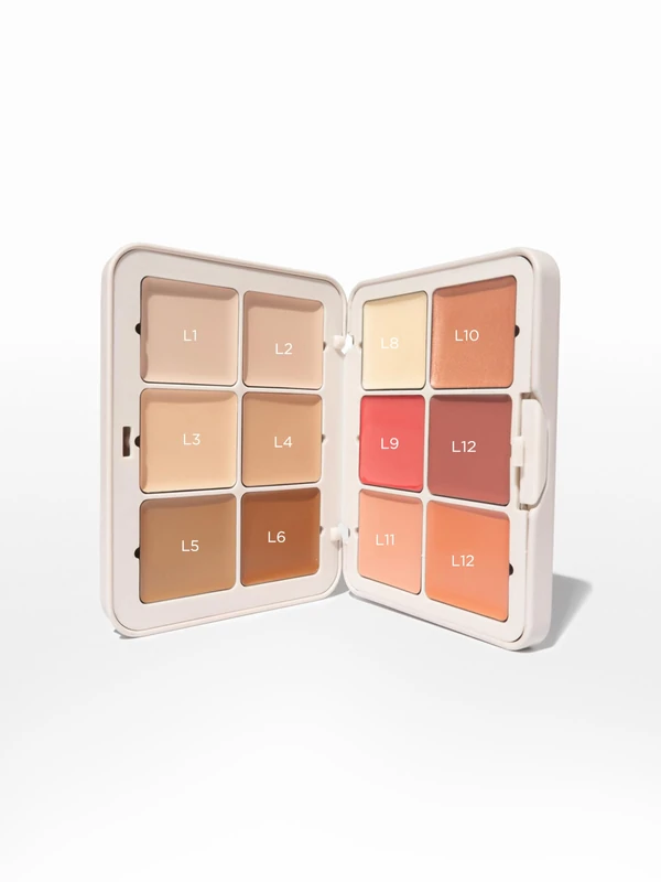 SOSU Cosmetics Complete Canvas Complexion Palette, 12 Ultra-Blendable Cream Shades, Light Complexion, Base Contour Blush Highlight