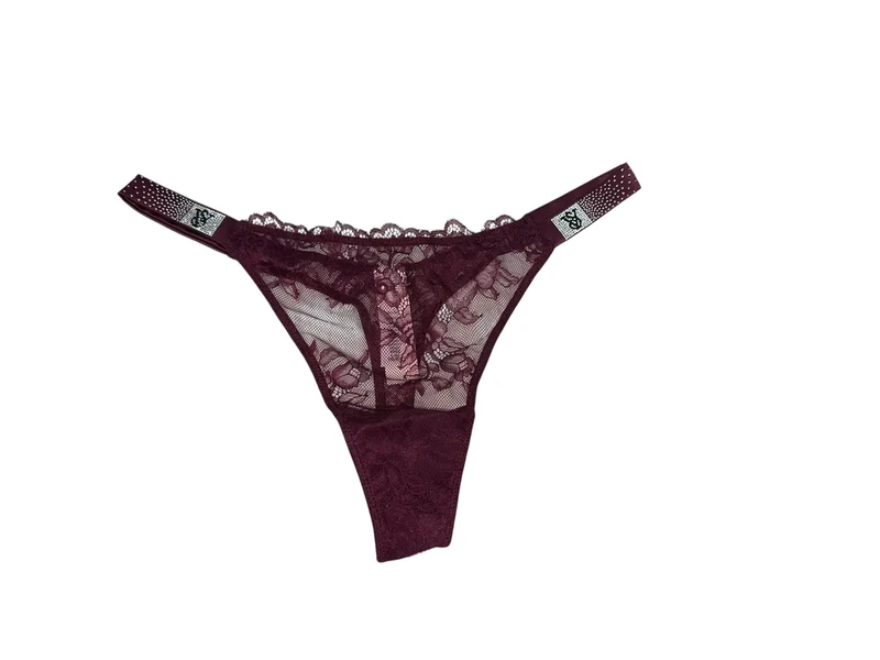 Victoria's Secret Very Sexy Rhinestone Scattered Shine Strap Lace Thong Panty Color Maroon/Kir New, Maroon/Kir, L