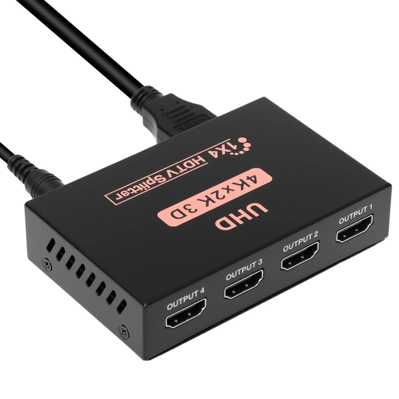 HDMI Splitter, 1 in 4 out 4K@30HZ HDMI Adapter for 4 Monitors, 4 Way Box Hub UHD Synchronous Audio Video Transmission with Power Cable for HDTV, Projector, PC, Laptop, PS3, DVD, Projector