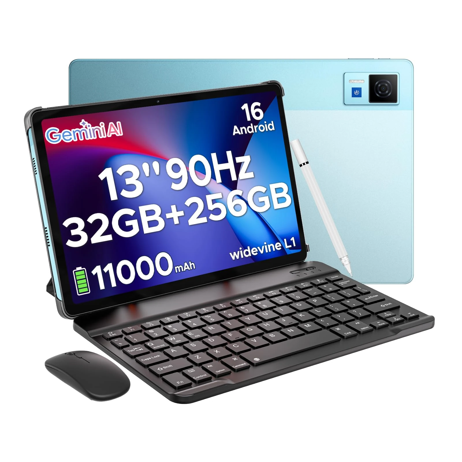 DOOGEE U13 Android 16 Tablet 13 inch Tablets, 32GB RAM+256GB ROM(2TB TF) Android Tablets with 1920×1200 90Hz Screen & 13MP/5MP Cameras, 11000mAh Battery Gaming Tablet with Keyboard Mouse Pen Case-Blue