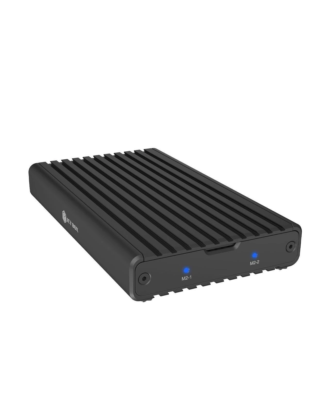 ICY Box 2-Way M.2 SSD/NVMe Enclosure, USB 3.2 Gen 2 (20Gbps), Cooling System, Dual PCIe Gen 3x2 Support, USB-C, M-Key, External, NVMe Adapter, Aluminium, Black