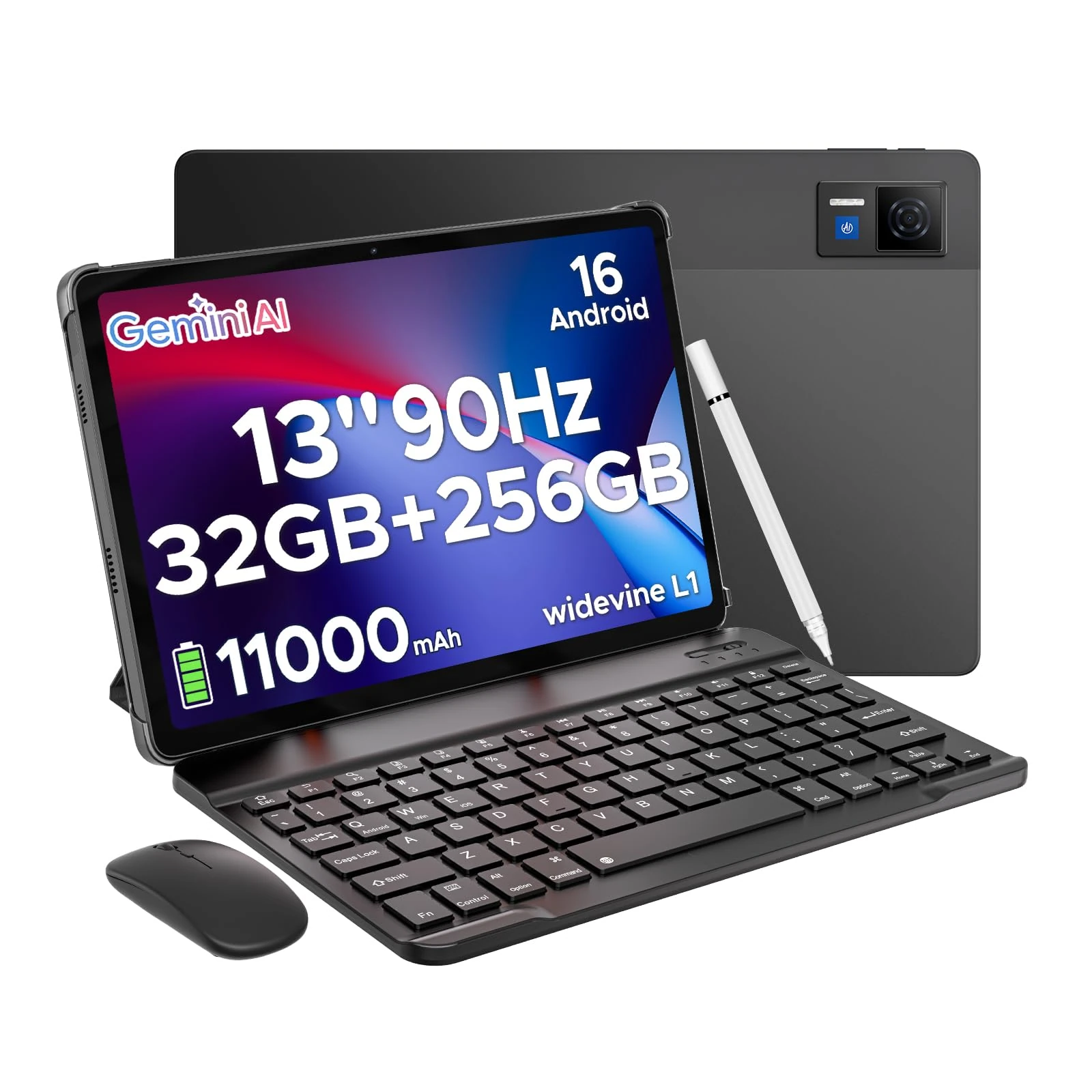 DOOGEE U13 Android 16 Tablet 13 inch Tablets, 32GB RAM+256GB ROM(2TB TF) Android Tablets with 1920×1200 90Hz Screen & 13MP/5MP Camera, 11000mAh Battery Gaming Tablet with Keyboard Mouse Pen Case-Black