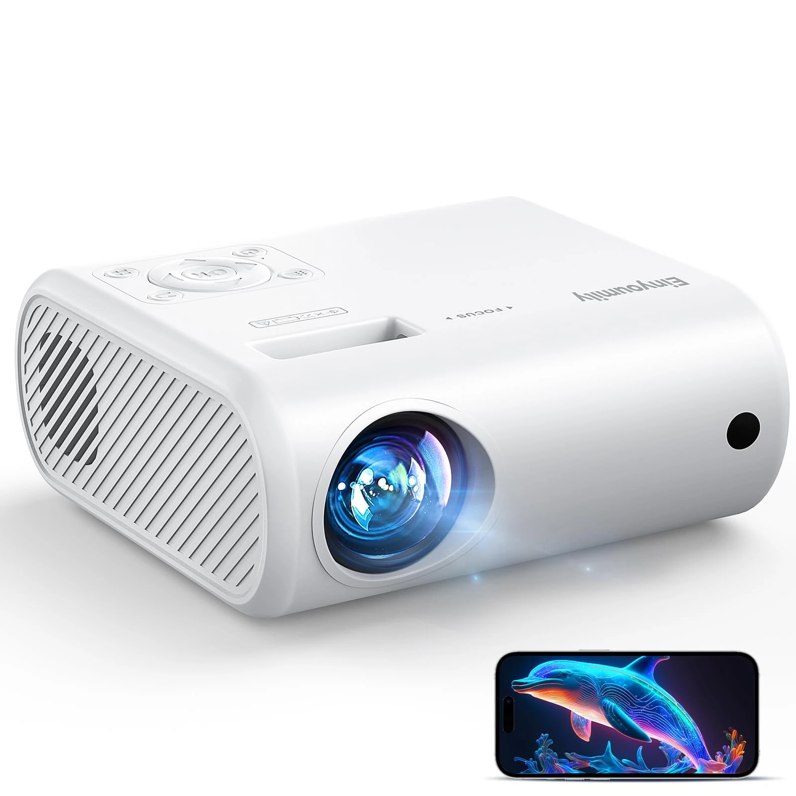 [Built-in Apps & Android 11.0] Mini Projector Portable 20000 Lux Projector 4K Supported 180° Rotation & Auto Keystone, Outdoor Compatible with TV Stick/Windows/iOS/Android/HDMI/USB (720P)