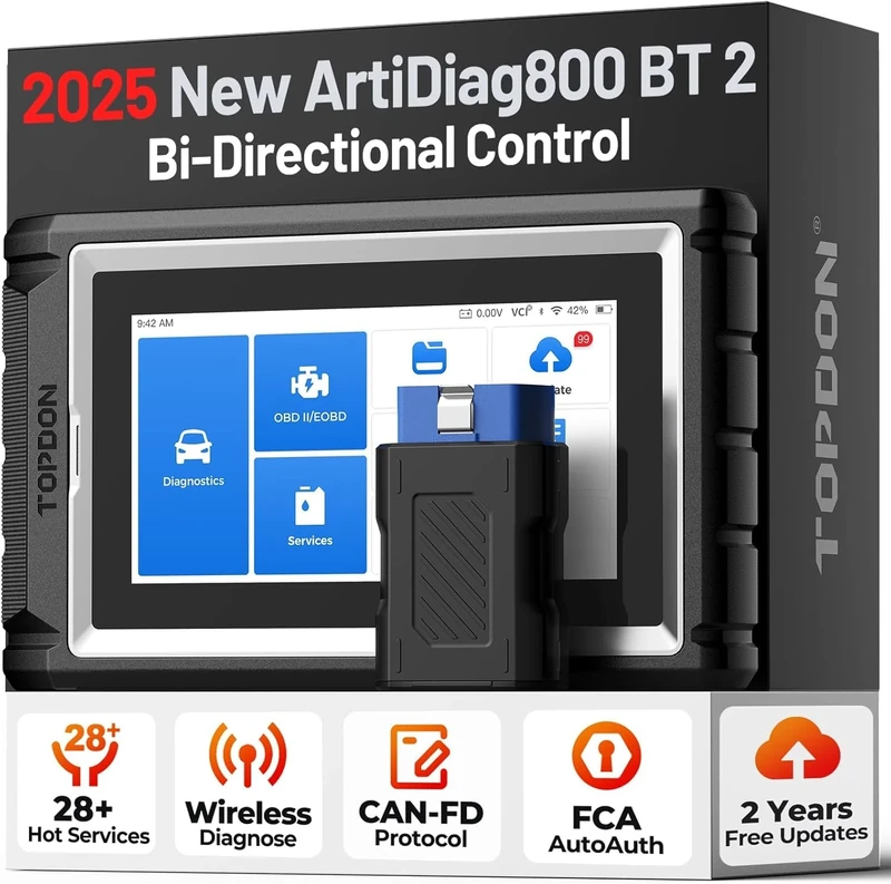 TOPDON ArtiDiag800 BT V2.0 Car Diagnostic Tool Bidirectional, All Systems OBD2 Scanner with 28+ Reset Services, Oil Reset/EPB/SAS/TPMS/DPF, 2 Year Free Update, FCA AutoAuth, CANFD
