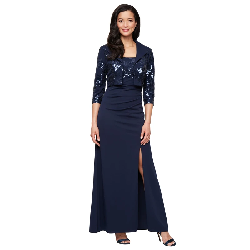 Alex Evenings Womens Empire Waist Bolero Jacket Dress (Petite and Regular Sizes), Navy Sequin, 18