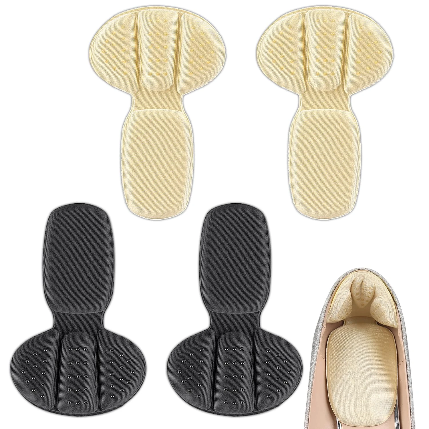 4 Pack Heel Cushion Inserts, Reusable Sport Shoes Self-Adhesive Heel Cushion Anti-Slip for Shoes Too Big, Foot Cushions Pads Shoe Inserts for Women and Men, Anti Blister Shoe Liners Heel Protectors