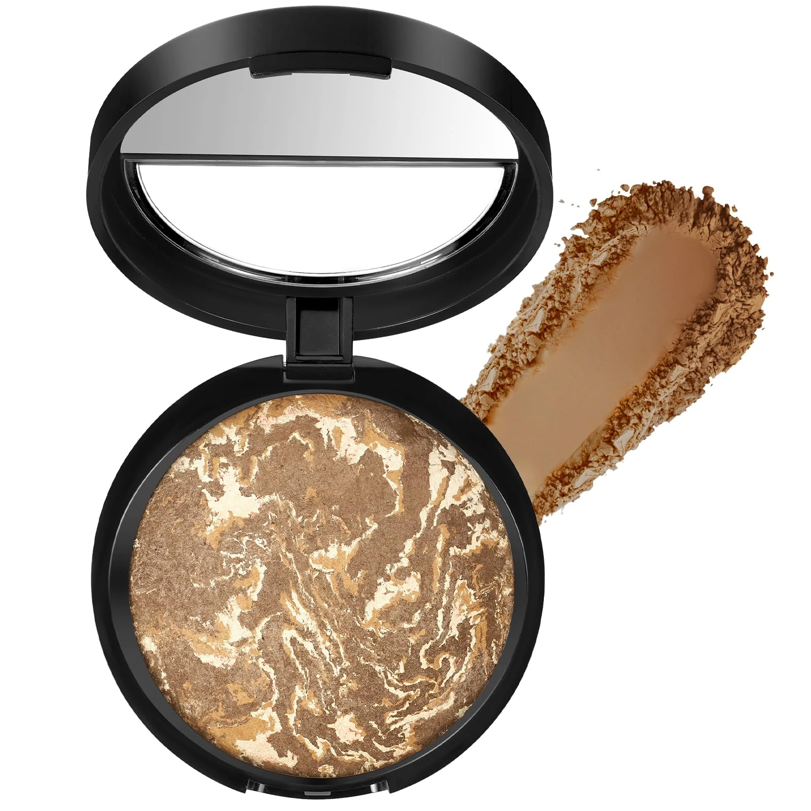 BUTBU Colour Correcting Powder Foundation, Baked Foundation for Mature Skin, Brighten Illuminating Color Correcting foundation, Full Coverage, Shimmer Brick Pressed Bronzer (05 Tan)