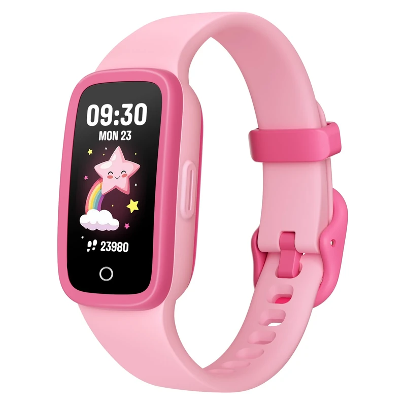 TICTIKY Kids Fitness Tracker Watch with Amoled Screen, Activity Tracker No Phone Needed, Heart Rate Sleep Monitor, 3ATM Waterproof, Pedometer, Alarm Clock, 3 Games, Step Counter Watch for Girls 5-10