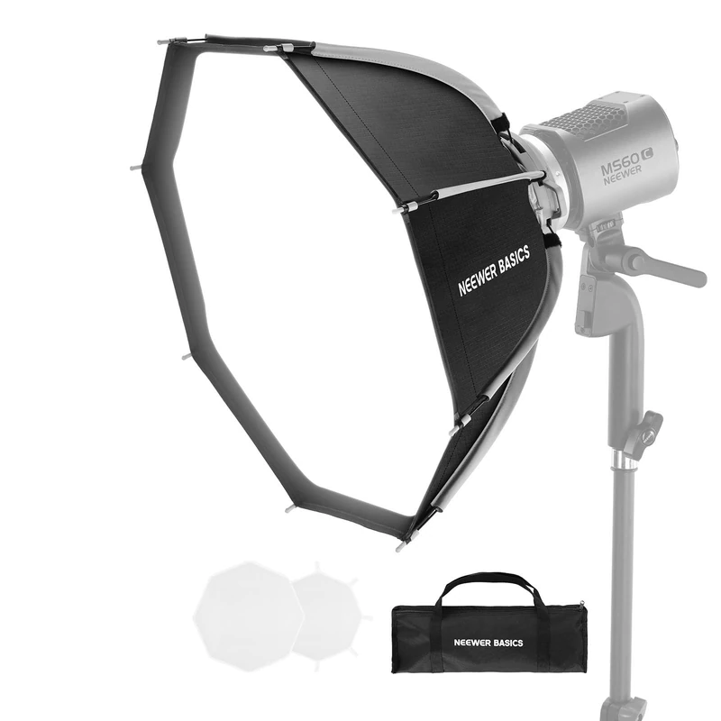 NEEWER BASICS 18" Octagon Softbox NEEWER Mount (Not Bowens Mount), Portable Octabox Parabolic Soft Box Kit with Diffusers/Grid for MS LED Light for Studio Photography Video Recording Lighting, NS67P