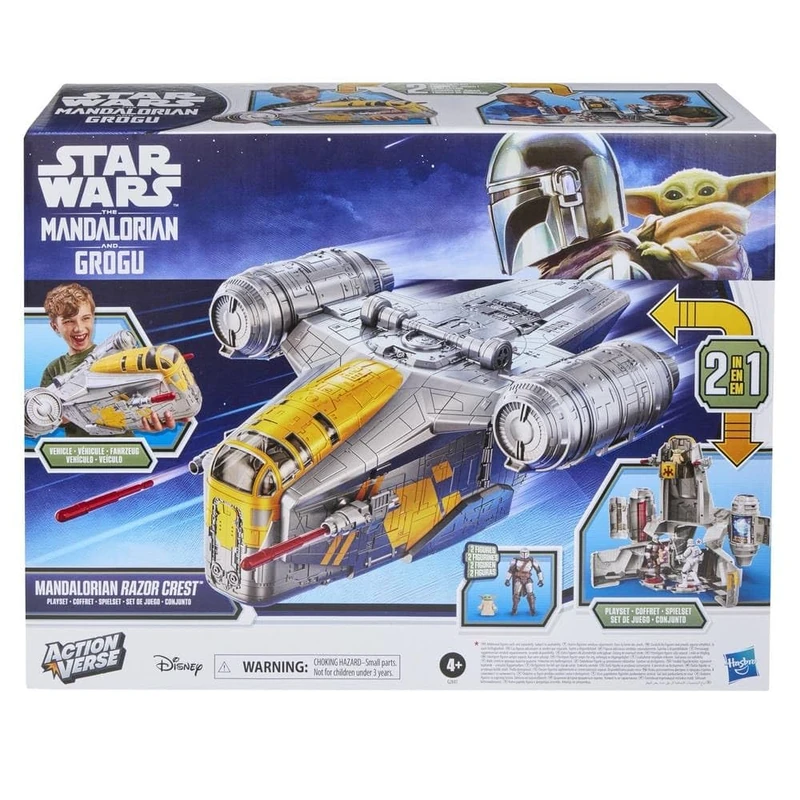 Star Wars ActionVerse Mandalorian Razor Crest Playset, 2-in-1 Vehicle & 35 cm Playset, Mandalorian & Grogu Action Figures, Toys for Boys & Girls Ages 4+