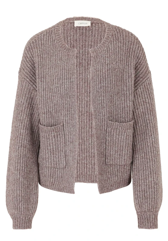 Cartoon Ladies Knitted Cardigan with Pockets, Dark Aubergine, 16