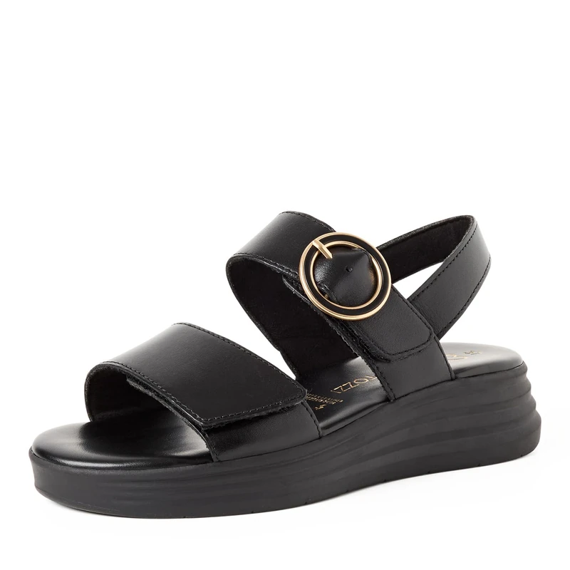 MARCO TOZZI Women's Sandal soft Feel Me footbed Leather soft lining Modern, black (BLACK), 4 UK