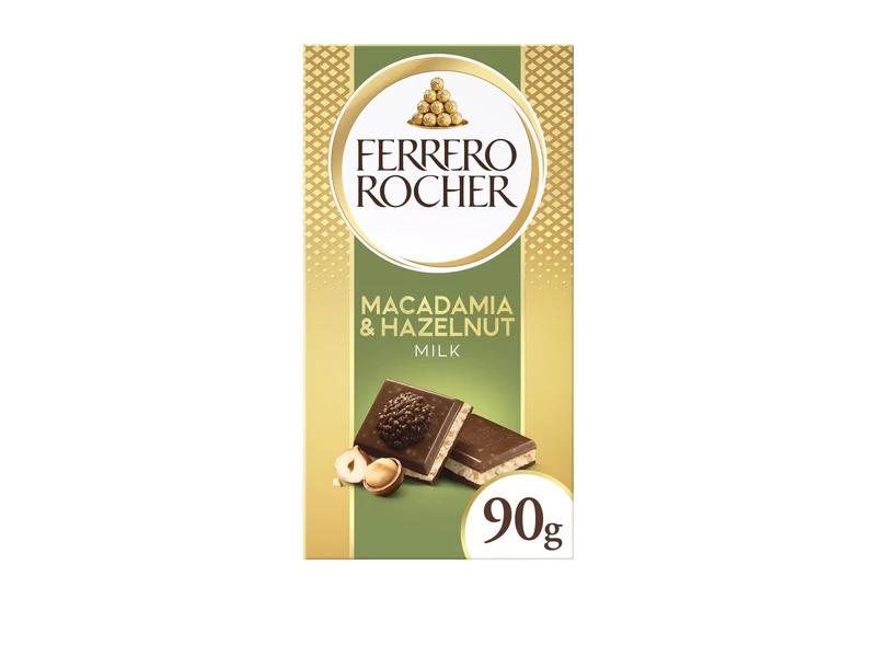 Ferrero Rocher Luxury Milk Chocolate Bar, Hazelnut & Macadamia Pieces, 90g