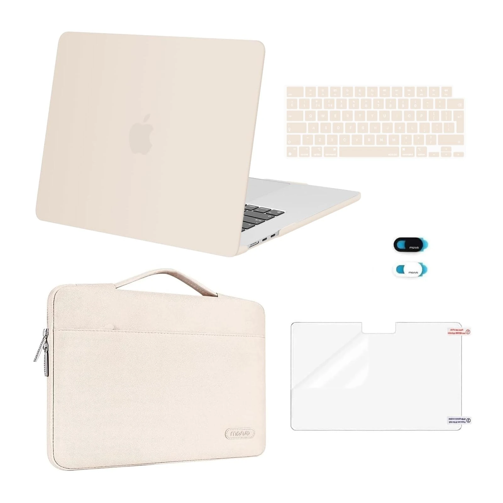 MOSISO Compatible with MacBook Air 15 inch Case M4 M3 M2 2025 2024 2023 A3241 A3114 A2941 Chip with Touch ID, Plastic Hard Shell&Sleeve Bag&Keyboard Skin&Screen Protector&Webcam Cover, Sand