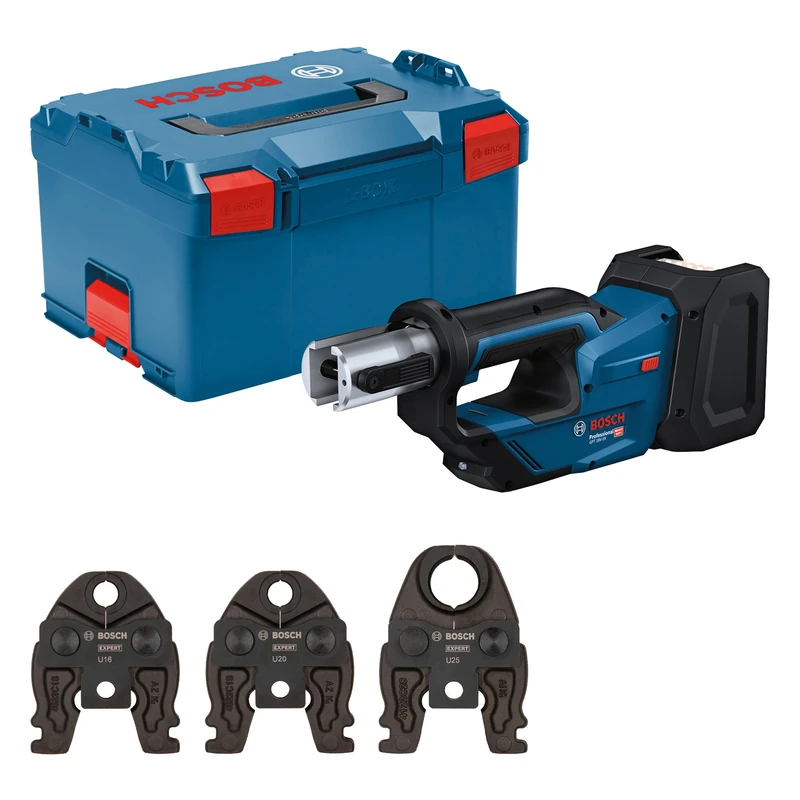 Bosch Professional 18V System Cordless Press Tool GPT 18V-19 (Power of 19 kN, 360° rotatable Head, incl. Press Jaw Comp U16, U20, U25, L-BOXX)