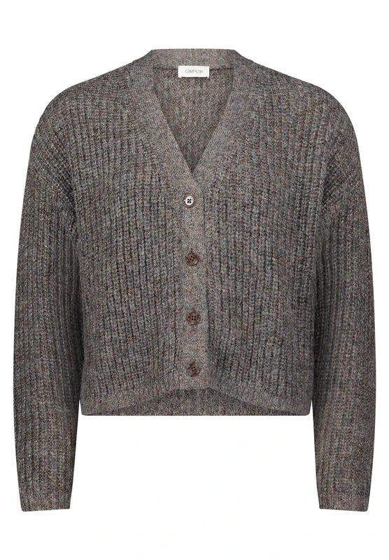 Cartoon Women's V-Neck Cardigan, Brown/Copper, 16