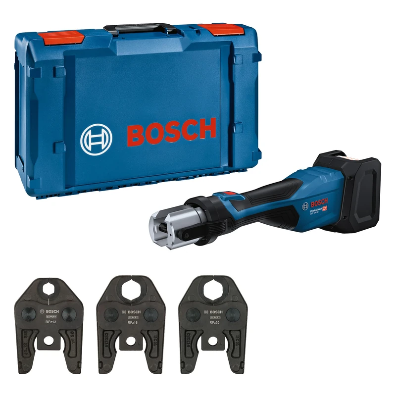 Bosch Professional 18V System Cordless Press Tool GPT 18V-32 (Power of 32 kN, Plastic Fittings up to 110 mm, Metal Fittings up to 54 mm, incl. Press Jaw Stand RFz12, RFz16, RFz20, XL-BOXX)