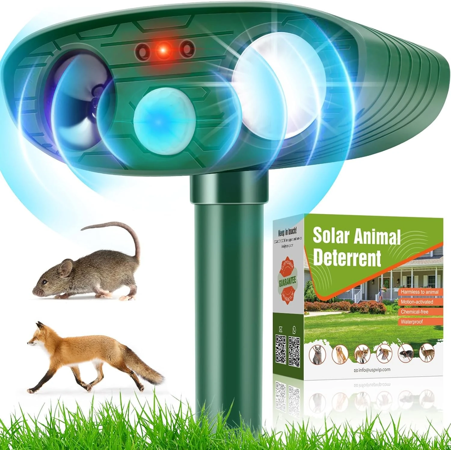 Ultrasonic Cat Repellent for Garden – Solar Fox Repellent for Gardens, Waterproof Cat Scarer with PIR Motion Sensor & LED Flash