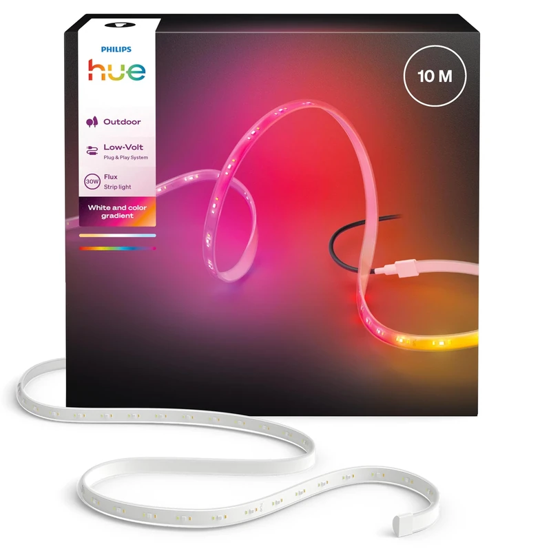 Hue Flux Outdoor 10-Meter Multicolor LED Strip Light, 3000 lm, Vibrant Color and Ambiance, Flexible Outdoor Lighting, Chromasync™ Color Blending, Weatherproof, App and Voice Control