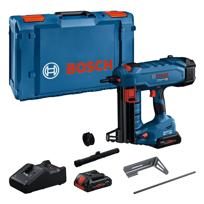 Bosch Profeesional 18V System Cordless Concrete Nailer GNB 18V-40 (incl. 2X ProCORE 4.0Ah, GAL 18V-40 Charger, Push-Out Pin, Utility Hook, Standard Nose, Magnet, XL-BOXX)
