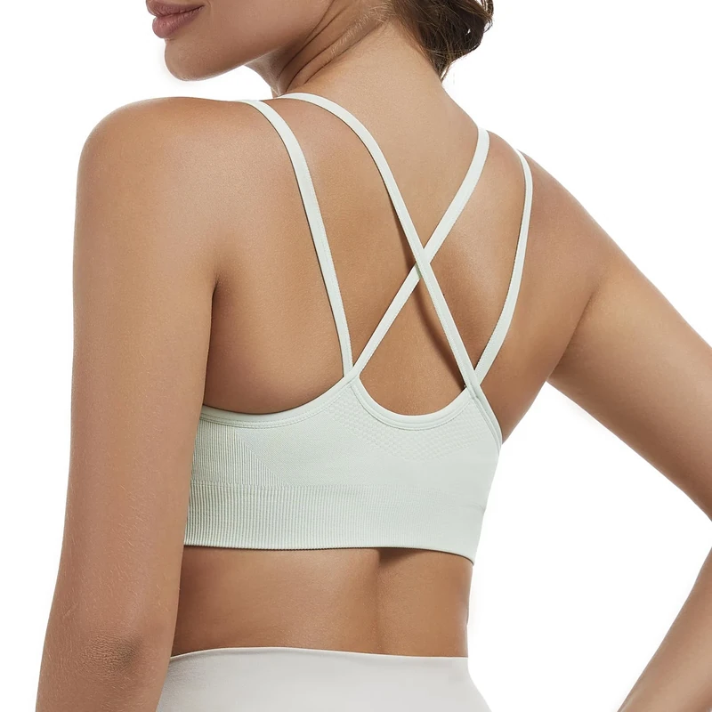 Nabawa Strappy Sports Bras for Women Crisscross Back Medium Support Yoga Bra Unpadded Gym Workout Fitness Crop Top,Green M