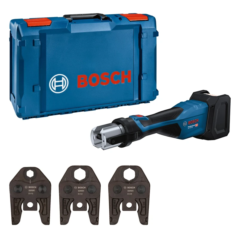 Bosch Professional 18V System Cordless Press Tool GPT 18V-32 (Power of 32 kN, Plastic Fittings up to 110 mm, Metal Fittings up to 54 mm, incl. Press Jaw Stand SV15, SV22, SV28, XL-BOXX)