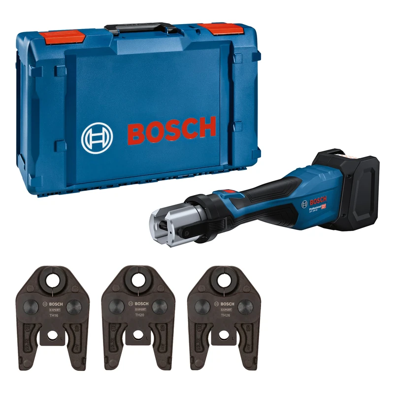 Bosch Professional 18V System Cordless Press Tool GPT 18V-32 (Power of 32 kN, Plastic Fittings up to 110 mm, Metal Fittings up to 54 mm, incl. Press Jaw Stand TH16, TH20, TH26, XL-BOXX)