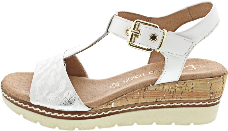 MARCO TOZZI Women's Sandal soft Feel Me footbed Leather soft lining Modern, white (WHITE COMB), 5.5 UK