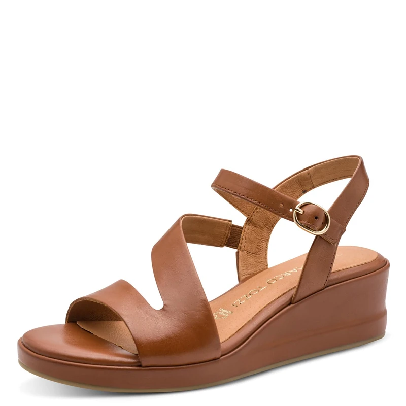 MARCO TOZZI Women's Sandal soft Feel Me footbed Leather soft lining Modern, brown (COGNAC), 7.5 UK