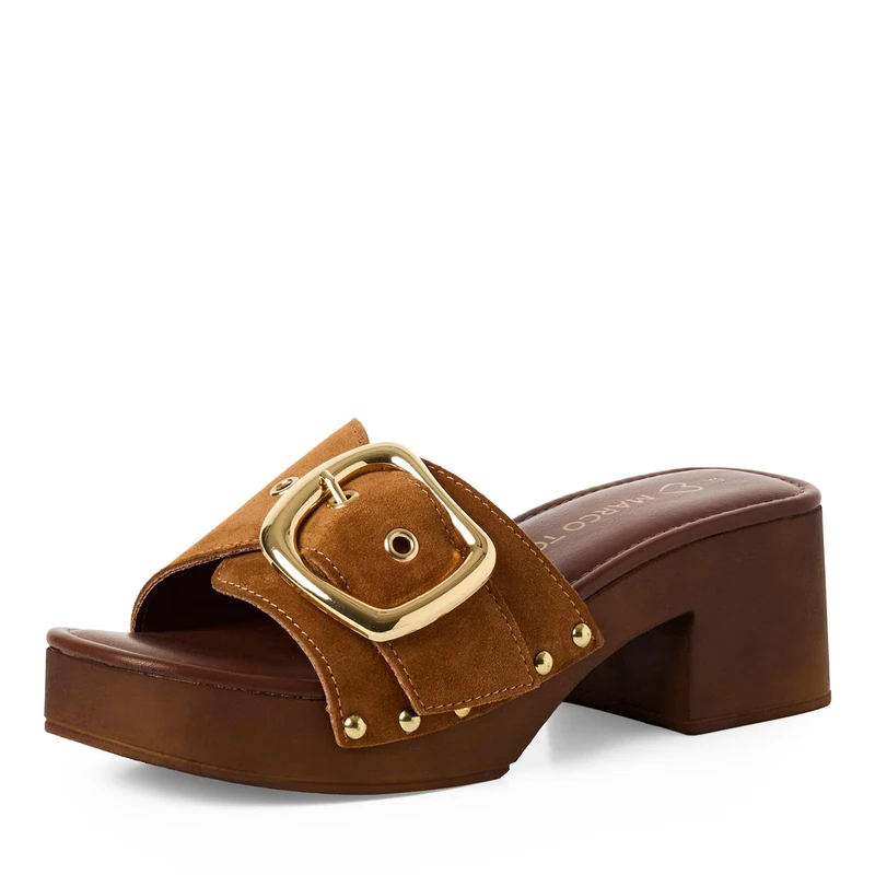 MARCO TOZZI Women Sandal soft Feel Me footbed Leather Modern, brown (COGNAC), 6 UK