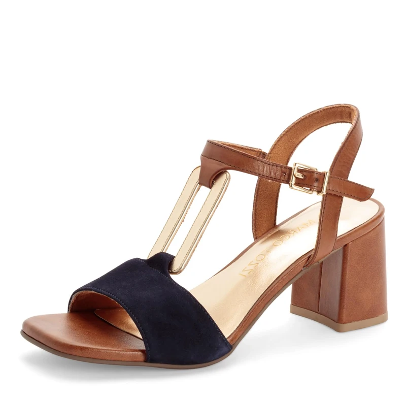 MARCO TOZZI Women's Sandal soft Feel Me Footbed Leather soft Lining Stylish, blue (NAVY COMB), 6 UK