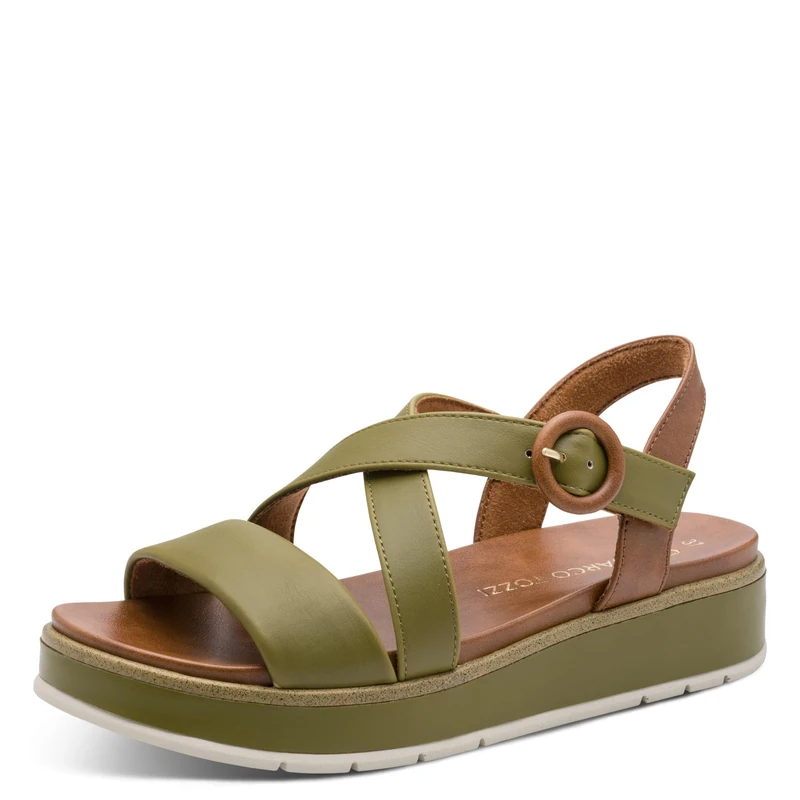 MARCO TOZZI Women Sandal soft Feel Me footbed Vegan soft lining Fashionable, khaki (FERN GREEN COM), 8.5 UK