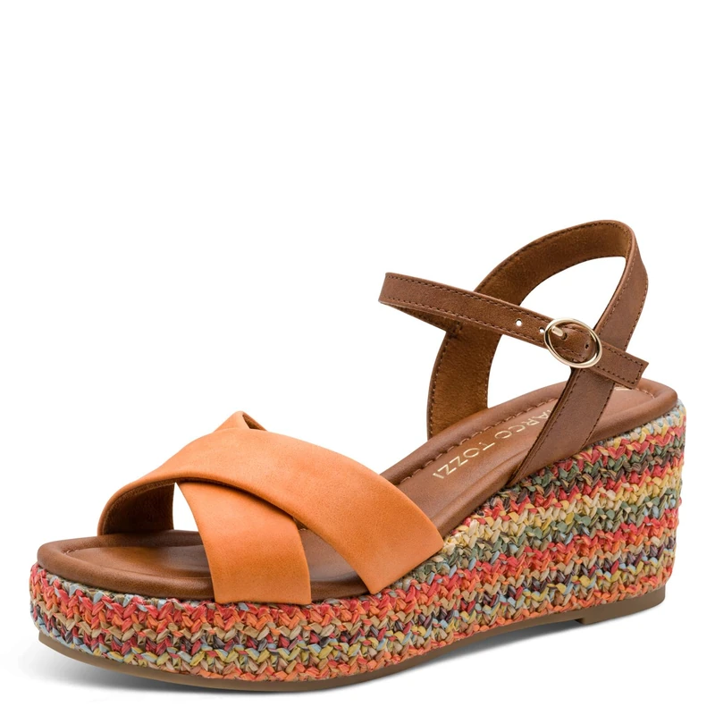 MARCO TOZZI Women Sandal soft Feel Me footbed soft lining Summery, orange (MANGO COMB), 7.5 UK