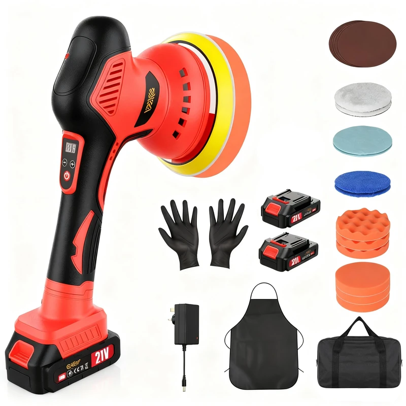 Innsky Cordless Car Polisher, 2*21V 4.0Ah Batteries Dual Action Car Polisher, 8 Variable Speed 2800-6200RPM Car Buffer Polisher Machine with 21PCS Attachments for Detailing Polishing Scratch Removing - Image 1
