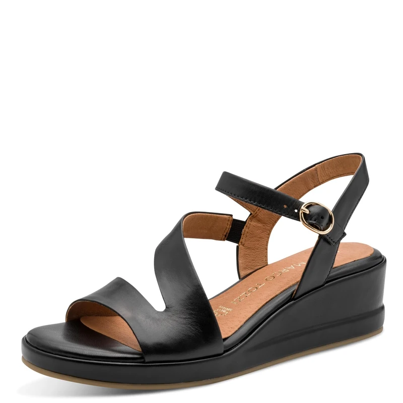 MARCO TOZZI Women's Sandal soft Feel Me footbed Leather soft lining Modern, black (BLACK), 7 UK