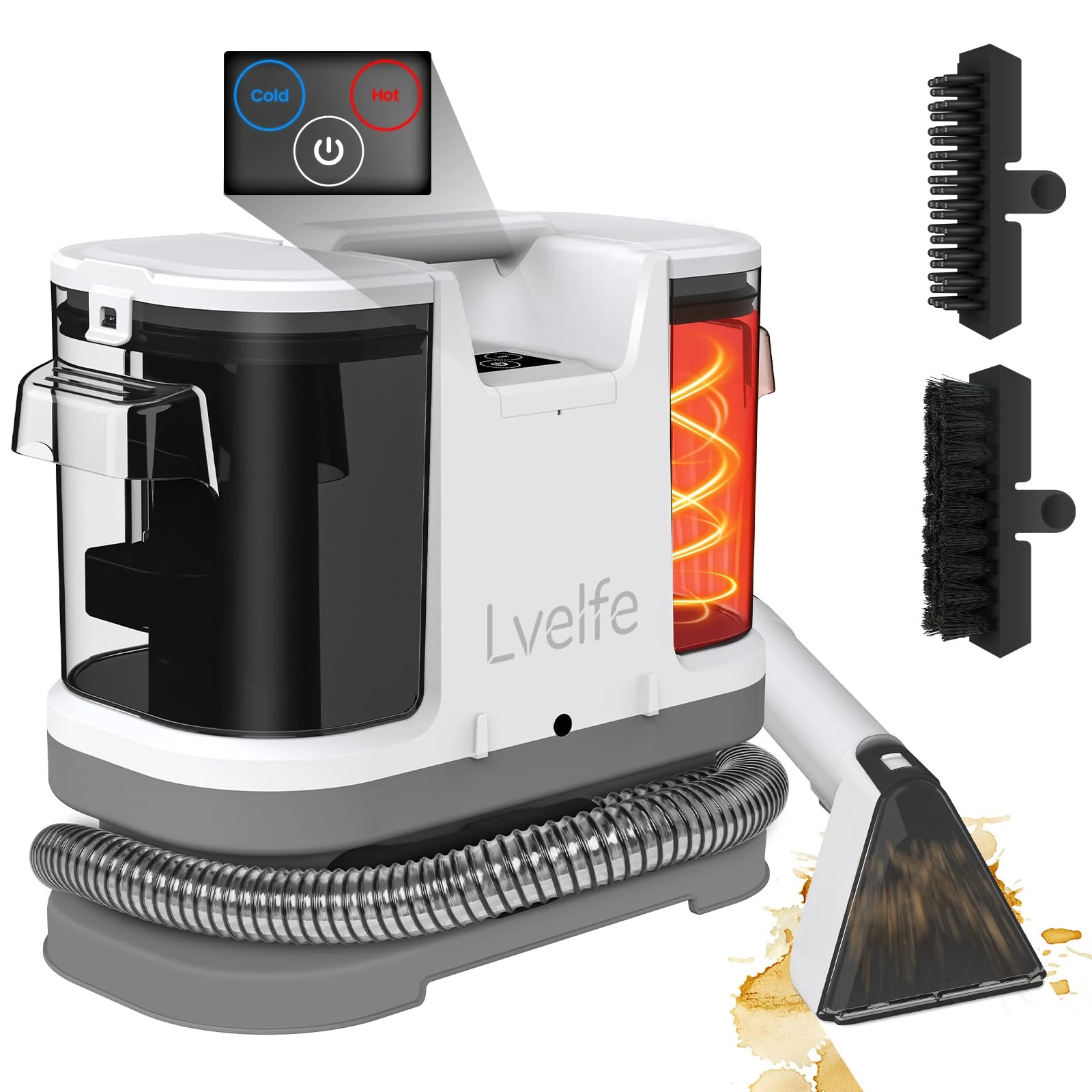 Lvelfe Carpet Cleaner Machines, 450W Handheld Spot Cleaner with Touchscreen Buttons, Hot Water Mode, Pet Carpet Cleaner, Remove Spills and Stains from Carpets, Sofa, Stairs, Upholstery, Car Seats