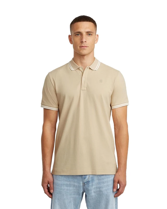 G-STAR Men's Dunda Slim Stripe Polo, Size: M, Color Beige