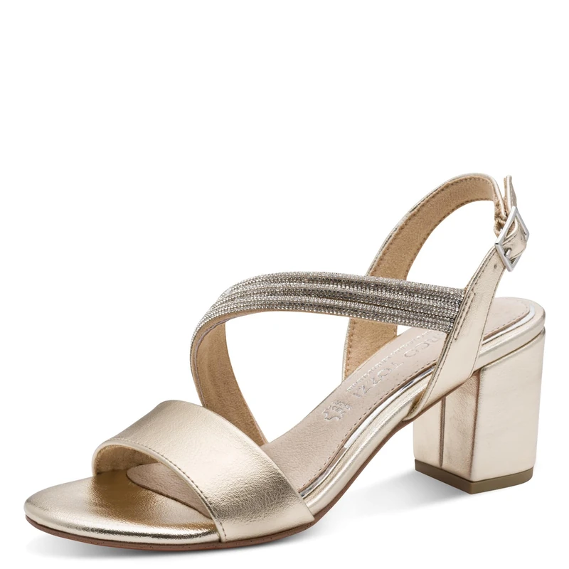 MARCO TOZZI by Guido Maria Kretschmer Women Sandal with heel soft Feel Me Footbed soft Lining Elegant, metallic (GOLD), 7 UK