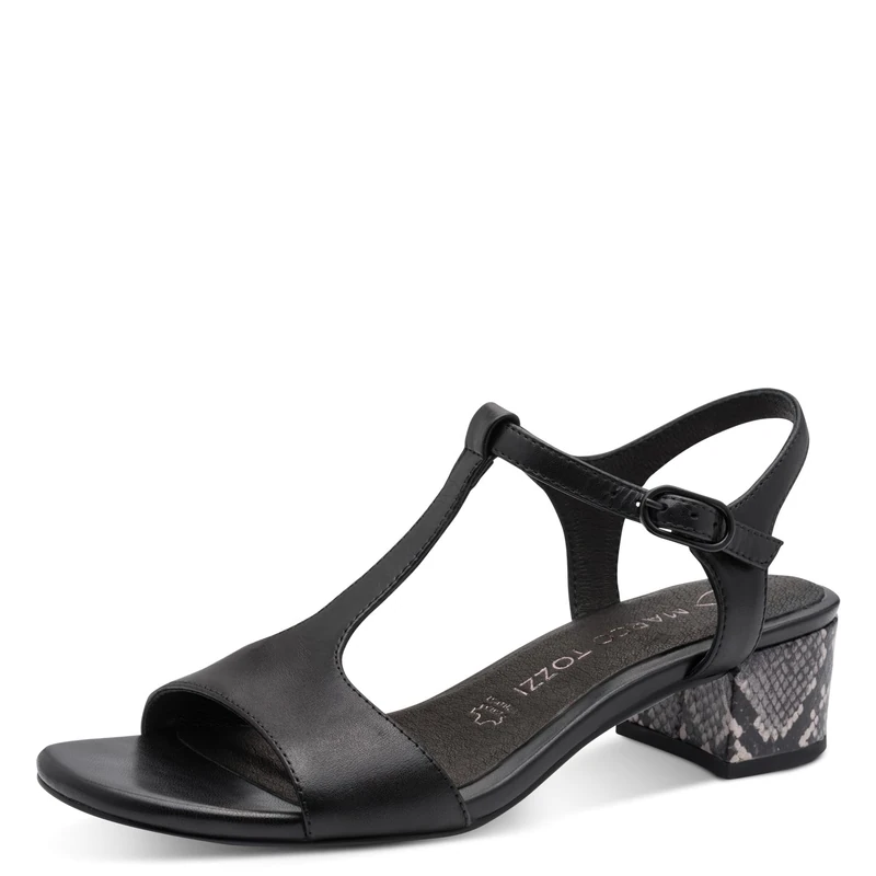 Marco Tozzi Women's Black Leather Sandal - Feel Me Footbed