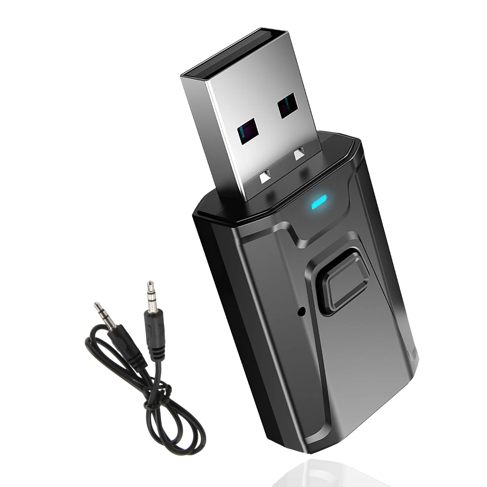 USB Bluetooth 5.0 Dongle Adapter with 3.5mm AUX, 4-in-1 Car Bluetooth Wireless Audio Transmitter Receiver, Plug and Play BT 5.0 Adapter for TV, PC, Home Audio System, Speakers, Headphones