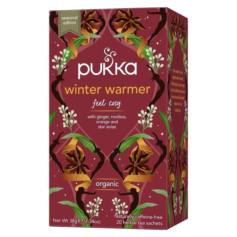Pukka Herbs | Winter Warmer Organic Herbal Tea | Limited Edition | Ginger, Cinnamon, Clove, Orange | Perfect For Festive Spirit | 2 packs | 40 Sachets