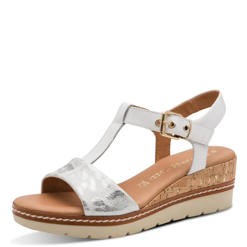 MARCO TOZZI Women's Sandal soft Feel Me footbed Leather soft lining Modern, white (WHITE COMB), 7.5 UK