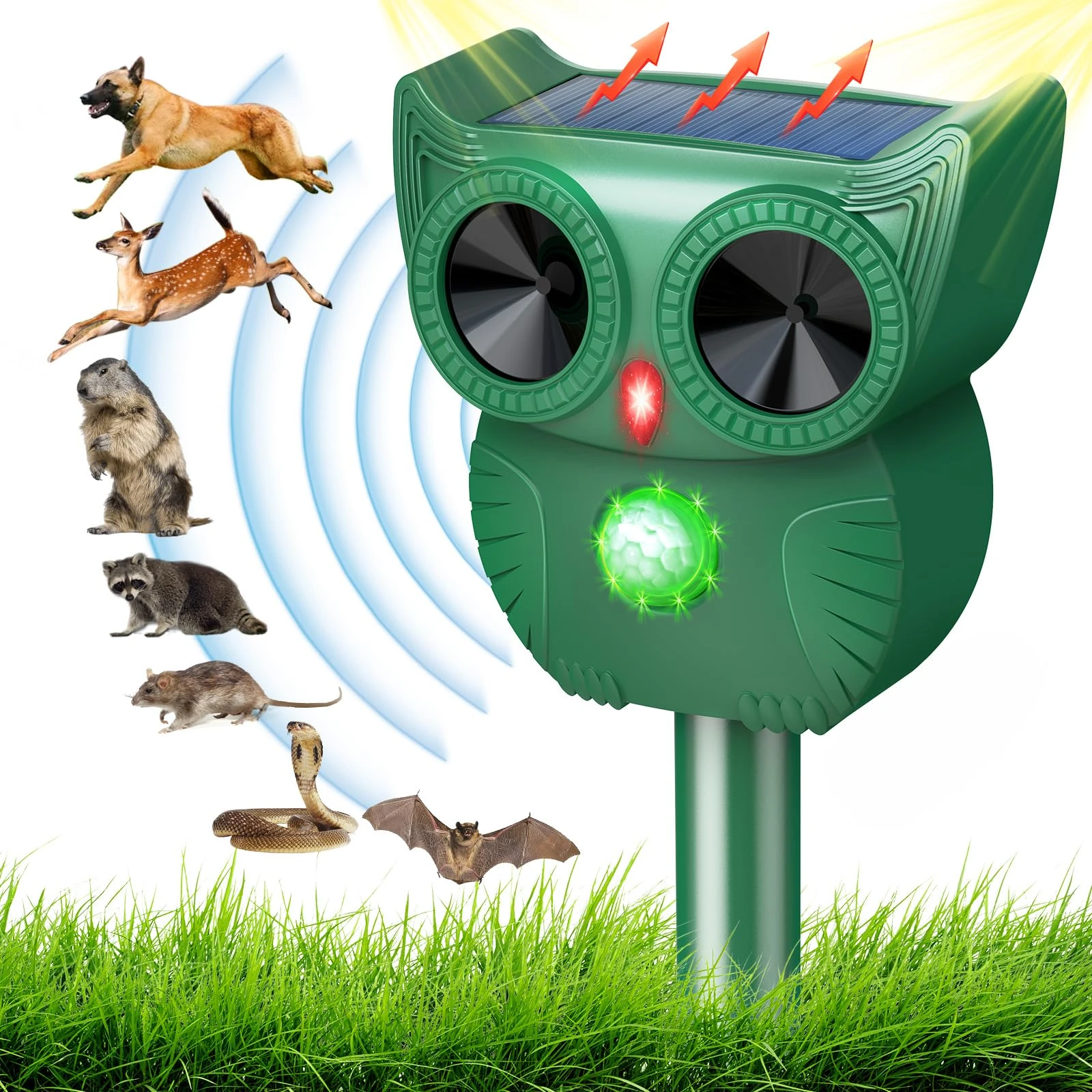 Cat Repellent for Gardens uk, 5 Adjustable Modes Ultrasonic Cat Repeller with LED Flash and 2 Ways to Use, USB Charging and Waterproof Solar Cat Repellent Ultrasonic for Cats, Dogs, Birds and Foxes
