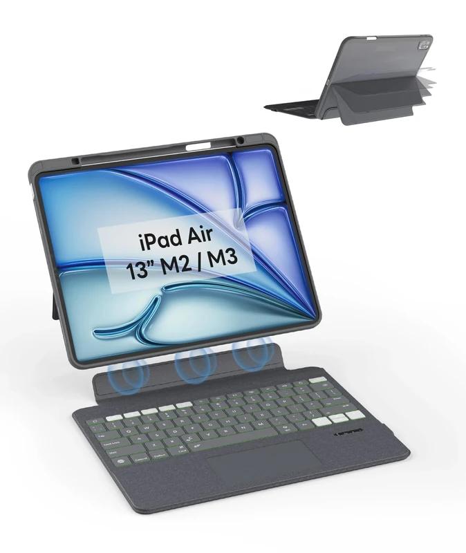 EIP Bluetooth Keyboard Case for iPad Air 13 inch (M3 2025/M2 2024), 13" Magnetic Detachable Case with Trackpad, 7-Color Backlit Keys, Stylus Shortcut Support, Slim Protective Cover [UK Layout]