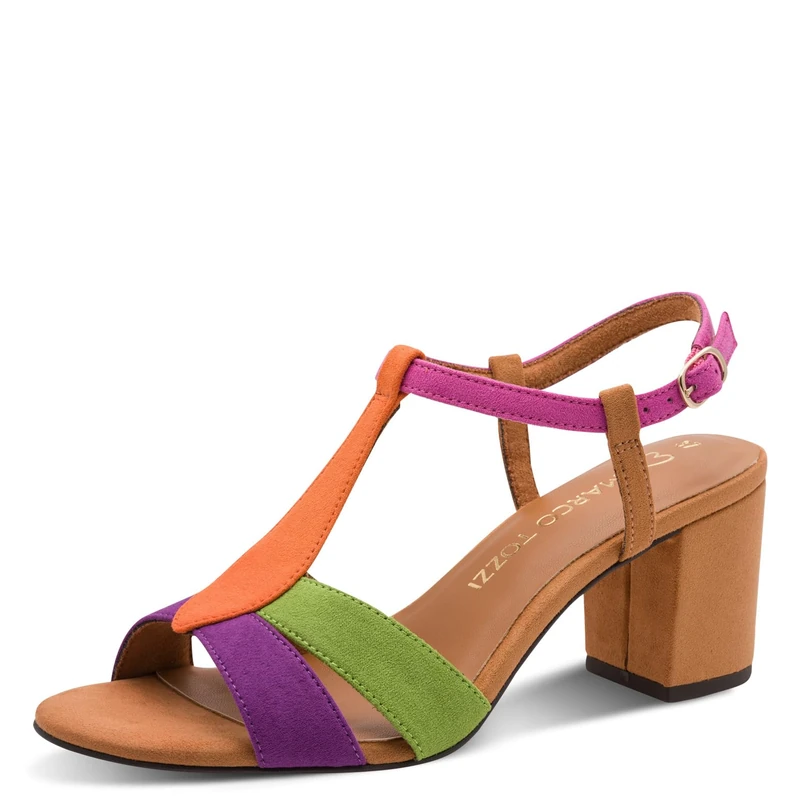 MARCO TOZZI Women Sandal soft Feel Me footbed Vegan soft lining Stylish, brown (ALMOND MULTI), 5.5 UK