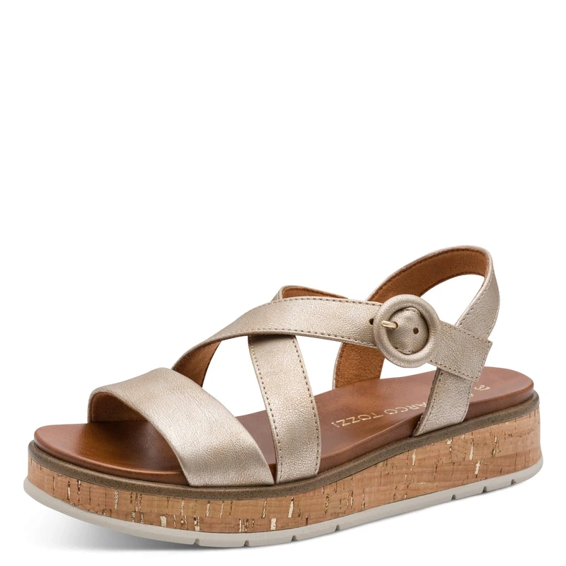 MARCO TOZZI Women Sandal soft Feel Me footbed Vegan soft lining Fashionable, metallic (PLATINUM), 6 UK