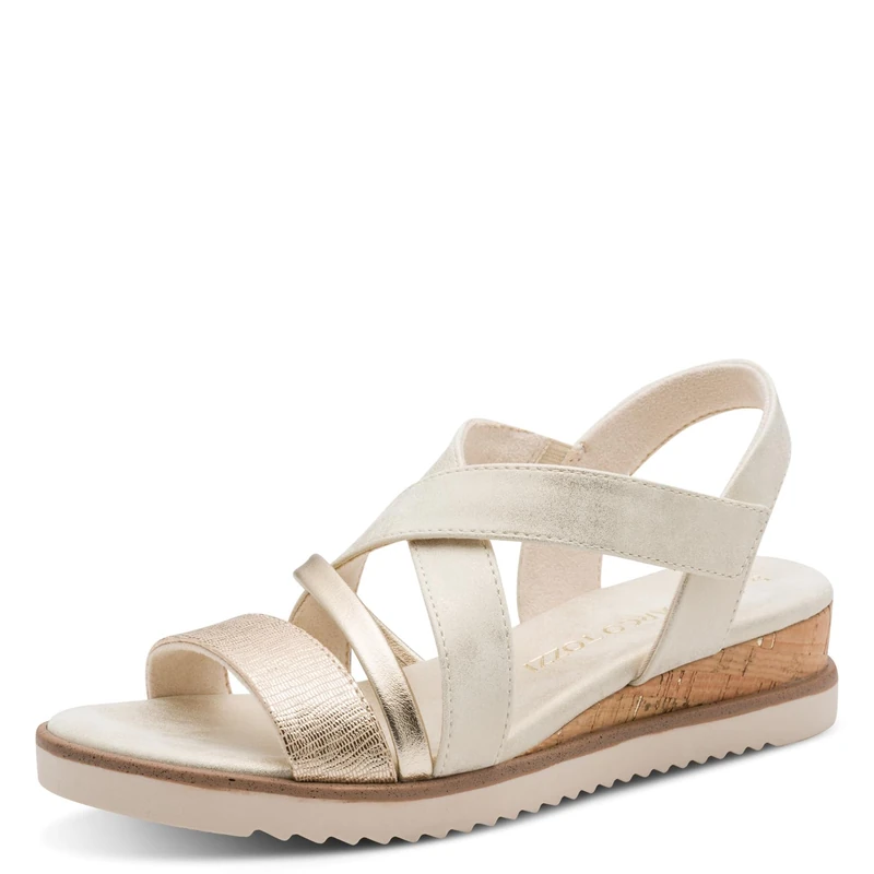 MARCO TOZZI Women Sandal soft Feel Me footbed Vegan soft lining Stylish, beige (DUNE MET.COMB), 7.5 UK