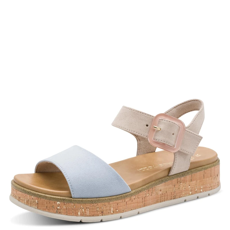 MARCO TOZZI Women Sandal soft Feel Me footbed Vegan soft lining Fashionable, blue (LT.BLUE COMB), 5.5 UK